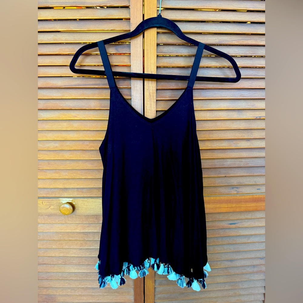 Trina Turk Top with Skinny Straps and Black-and-White  Tassels